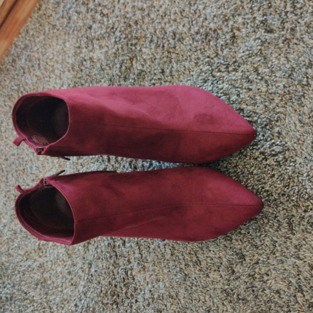 Burgundy suede ankle boots